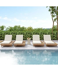 Asagikoiai Acacia Wood Outdoor Chaise Lounge with Adjustable Back and Cushion