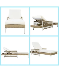 Asagikoiai Set of 2 Outdoor Pe Rattan Chaise Lounge, 6-Position Adjustable Patio Wicker Recliner