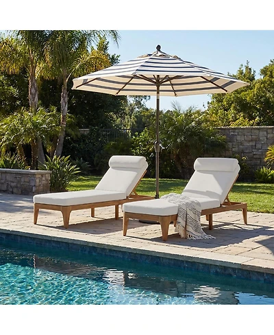 Asagikoiai Set of 2 Acacia Wood Outdoor Chaise Lounges, 4-Position Recliner with Cushions
