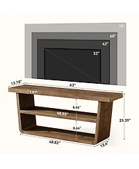Tribesigns 63 Inch Solid Wood Tv Stand for 55/65/75 Inch TVs, 3-Tier Entertainment Center with Open Storage Shelves, Farmhouse Media Console