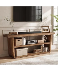 Tribesigns 63 Inch Solid Wood Tv Stand for 55/65/75 Inch TVs, 3-Tier Entertainment Center with Open Storage Shelves, Farmhouse Media Console