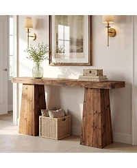 Tribesigns 63" Entryway Console Table, Solid Wood Sofa Table Behind Couch | Farmhouse Style, Narrow Design, Extra-wide Legs