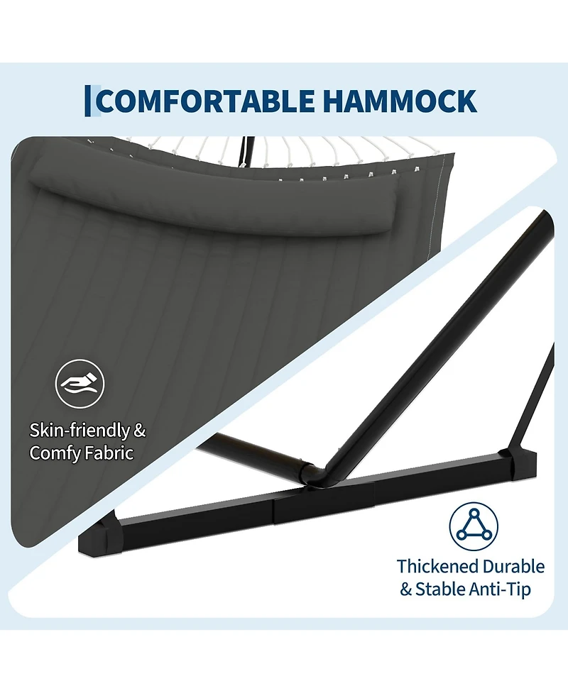 homfan Double Hammock with Stand for Outside –450 Lbs Capacity with Pillow and Balance Rope for Patio, Backyard or Poolside
