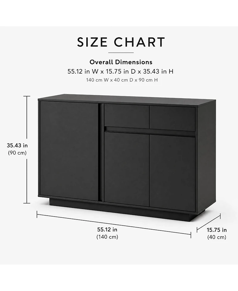 homfan 55 Inch Buffet Cabinet, 3 Doors and 2 Drawers, Sideboard, Coffee Bar Kitchen Cabinet for Kitchen, Living Room, Entryway