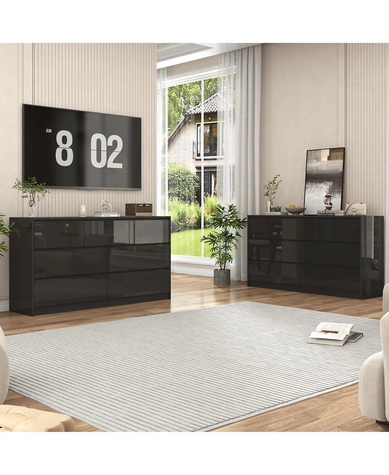 homfan Modern Handle-Free 7 Drawer Dresser, High Gloss Wood Chest for Bedroom Storage, Spacious Cabinet Living Room, Entryway, Hallway,