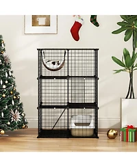 Hongge 3-Tier Indoor Cat Cage Detachable Metal Wire Enclosure with Hammock and Skylight