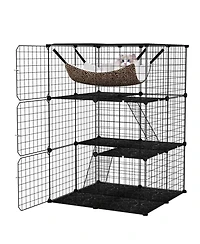 Hongge 3-Tier Indoor Cat Cage Detachable Metal Wire Enclosure with Hammock and Skylight