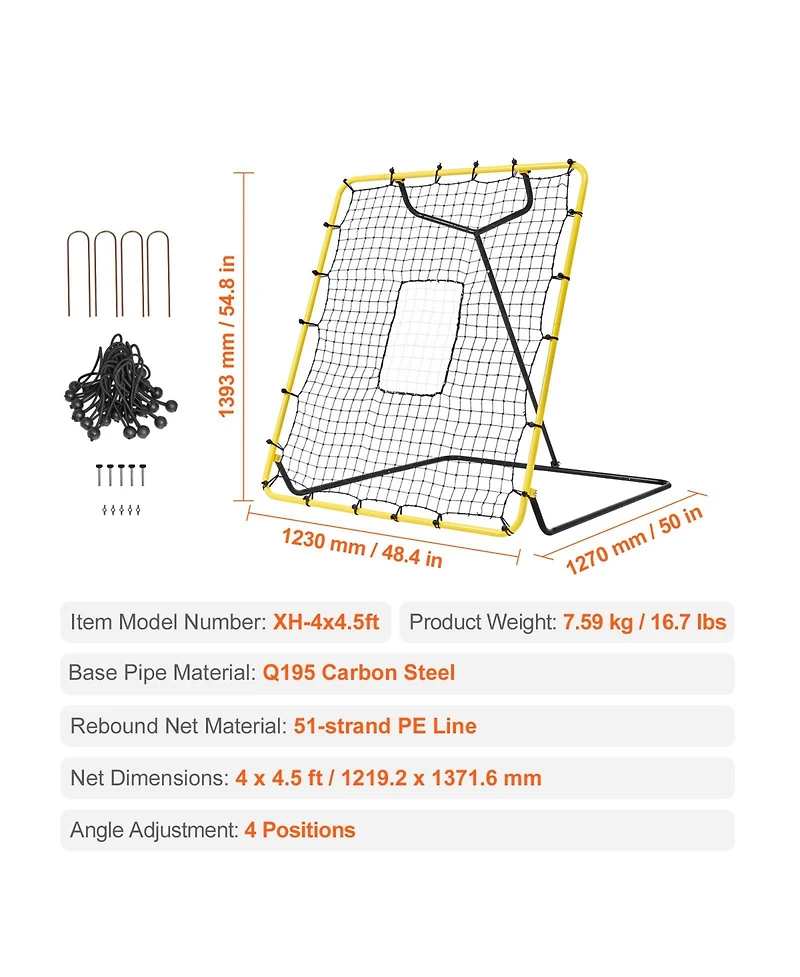 Sevorley 4 x 4.5 ft Baseball and Softball Rebounder Net with Pitching Target and 4 Angles