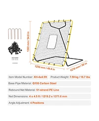 Sevorley 4 x 4.5 ft Baseball and Softball Rebounder Net with Pitching Target and 4 Angles
