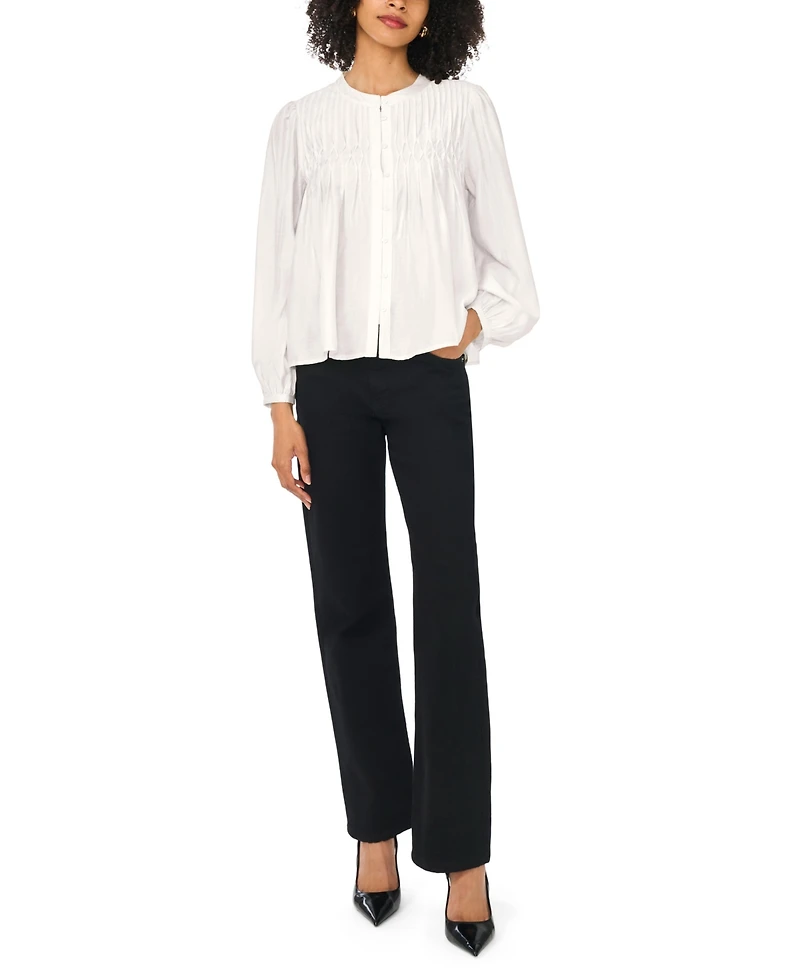 Macy's Women's Button-Front Long-Sleeve Crewneck Blouse
