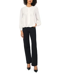 Macy's Women's Button-Front Long-Sleeve Crewneck Blouse