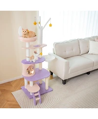 Hongge 55 Inch Multi-Level Cat Tower with Sisal Scratching Posts Hammock and Condo for Small Cats