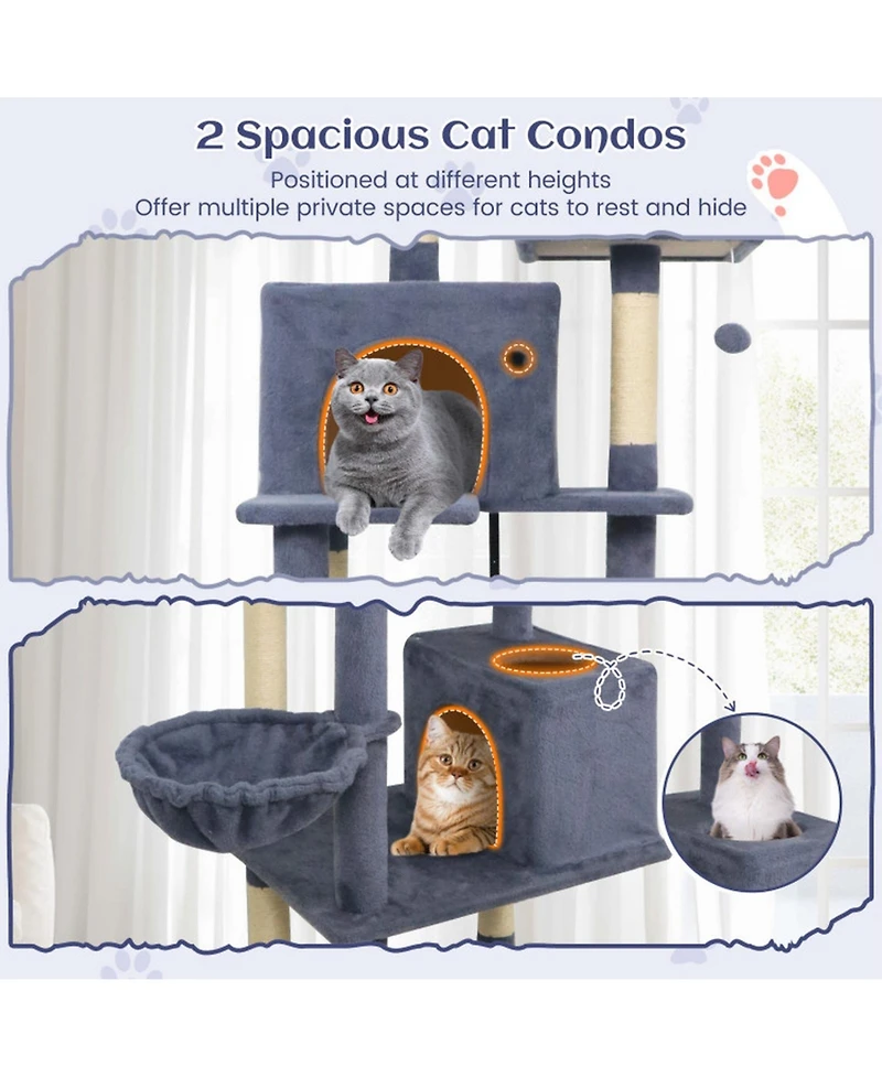 Hongge 80 Inch Cat Tree with 2 Large Condos Hammock Basket and Sisal Scratching Posts