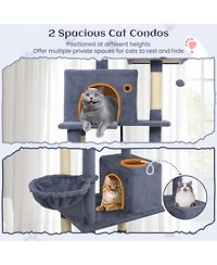 Hongge 80 Inch Cat Tree with 2 Large Condos Hammock Basket and Sisal Scratching Posts