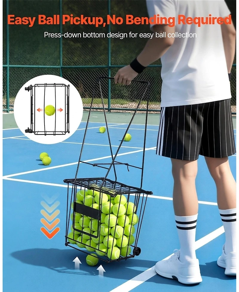 Sevorley Tennis and Pickleball Ball Hopper Cart with Wheels, Holds 75 Balls