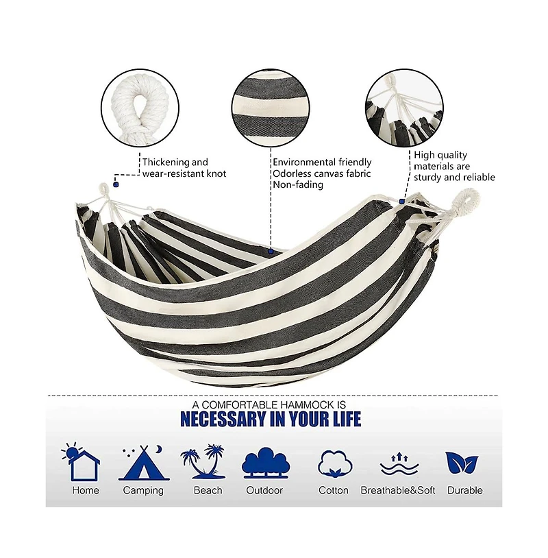Piscifun Cotton Canvas Camping Hammock With Tree Straps Carry Bag 440lbs Weight Capacity