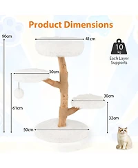 Hongge 35 Inch Solid Pear Wood Cat Tree with Plush Perch and Jute Scratching Posts