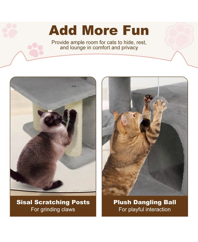 Hongge 33 Inch Kitten Tower with 2-Tier Condo Padded Perch and Sisal Scratching Posts