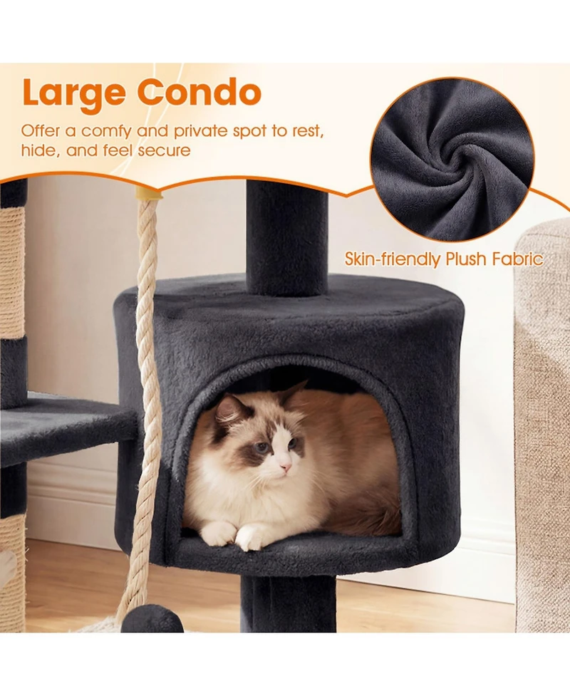 Hongge 36 Inch Kitten Tower with Condo Plush Perch and 3 Sisal Scratching Posts