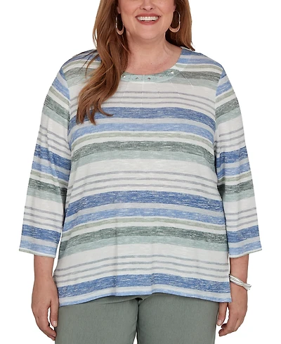 Alfred Dunner Plus Provence Textured Biadere Stripe Knit Top