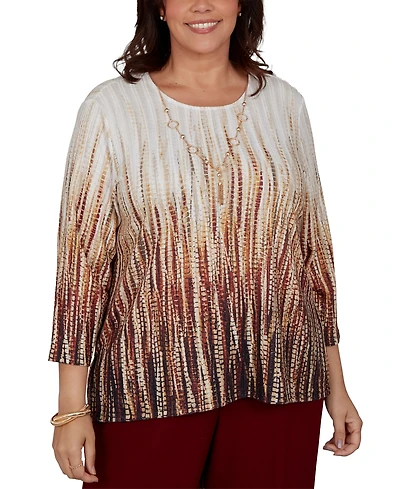 Alfred Dunner Plus Union Square Textured Ombre Squares Top with Necklace