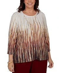 Alfred Dunner Plus Union Square Textured Ombre Squares Top with Necklace