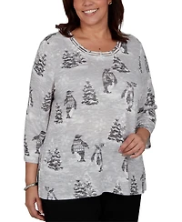 Alfred Dunner Plus Classic Penguins and Trees Knit Top