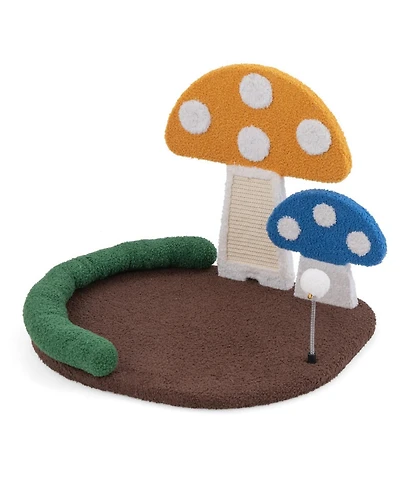 Hongge Mushroom Cat Bed and Claw Scratcher with Wide Cushion and Sisal Scratch Panel