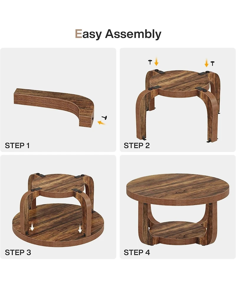 Tribesigns Round Coffee Table,31.5" 2-Tier Coffee Table with Storage Shelf,Rustic Wooden Center Table with Thick Tabletop for Living Room