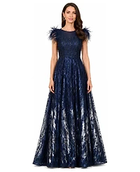 Lara Women's Lace ballgown with Feather Cap Sleeves