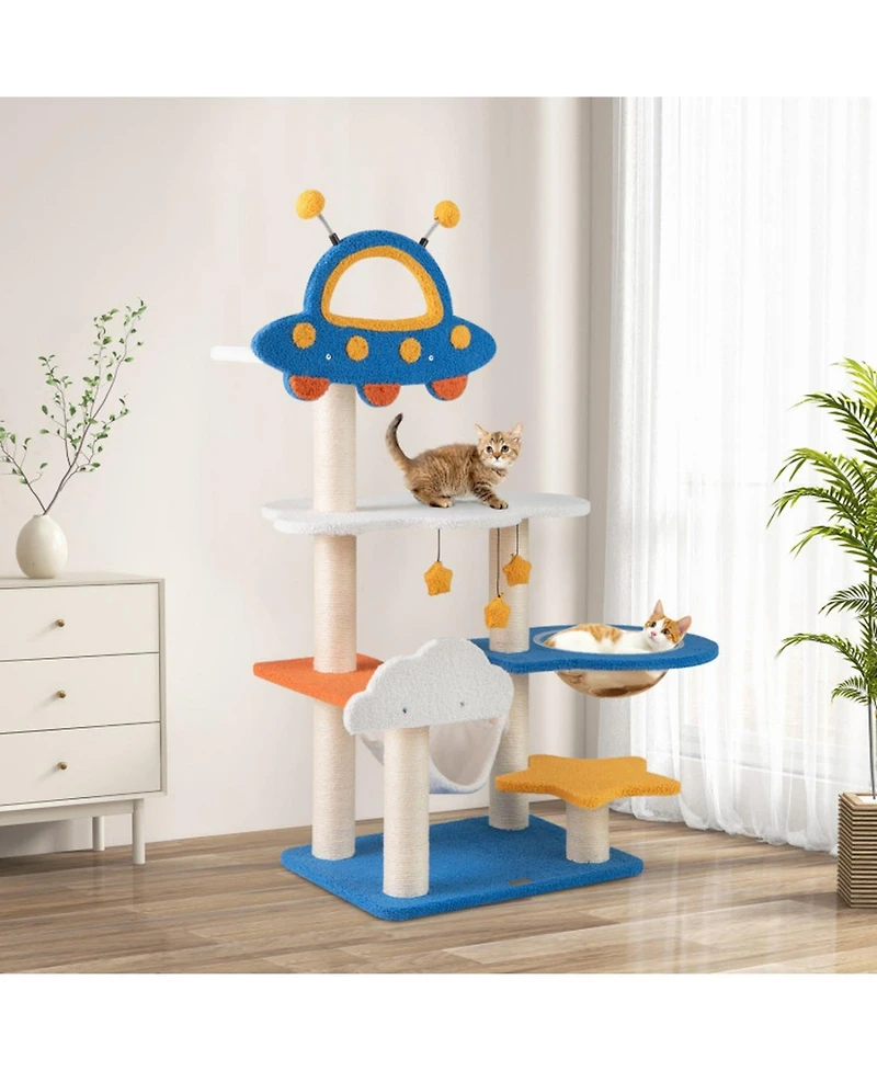 Hongge 49 Inch Cat Tree with Ufo Top Perch Space Capsule and Sisal Scratching Posts