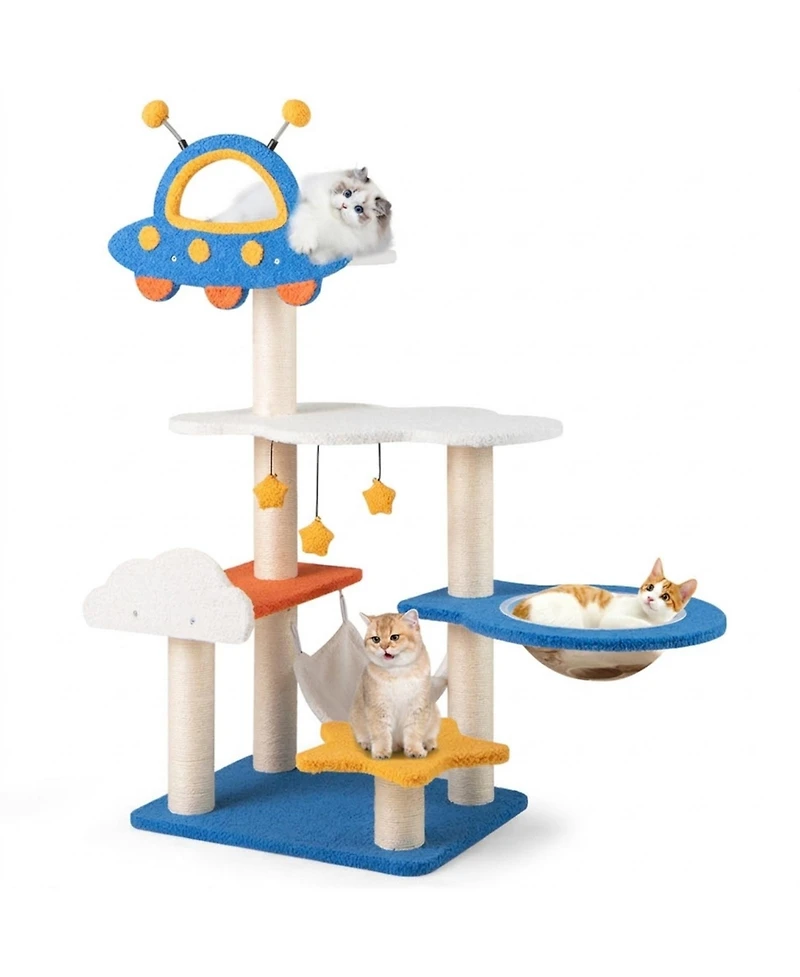 Hongge 49 Inch Cat Tree with Ufo Top Perch Space Capsule and Sisal Scratching Posts