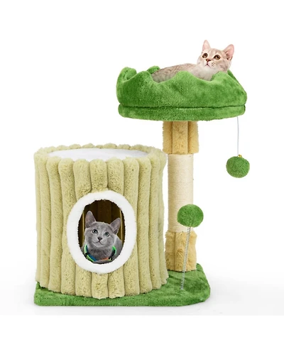 Hongge Compact Cat Tree with Plush Perch Cozy Condo and Sisal Scratching Posts