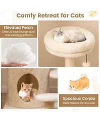 Hongge 40 Inch Multi-Level Cat Tower with Sisal Posts Hideaway Condo and Jingle Ball