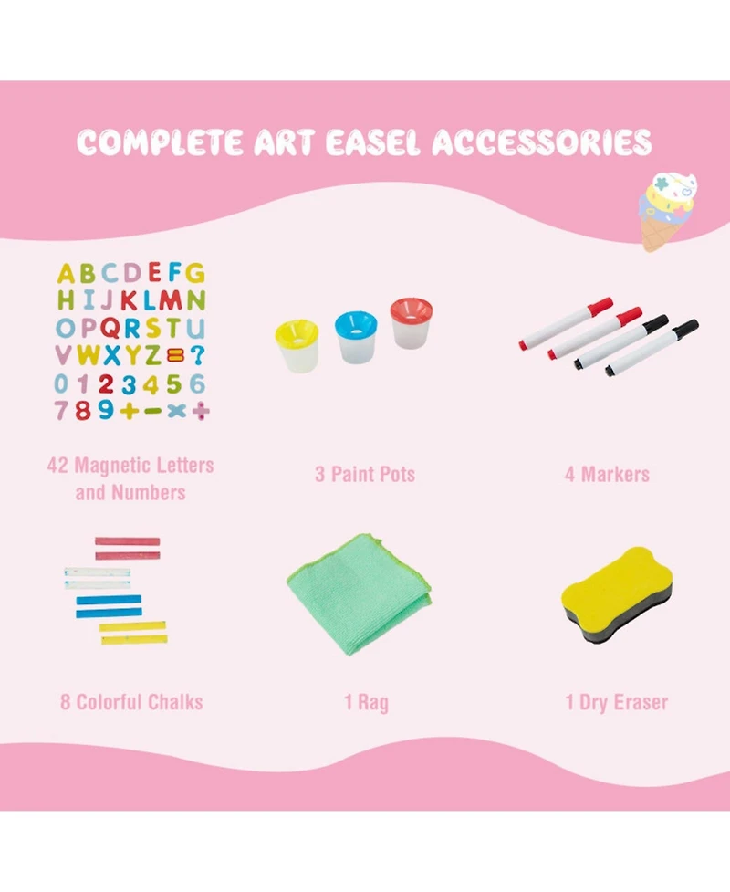 Hongge 3-in-1 Double-Sided Kids Art Easel with Chalkboard Whiteboard and 60 Accessories