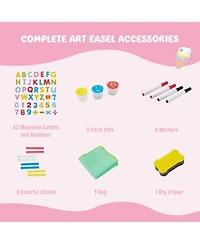 Hongge 3-in-1 Double-Sided Kids Art Easel with Chalkboard Whiteboard and 60 Accessories