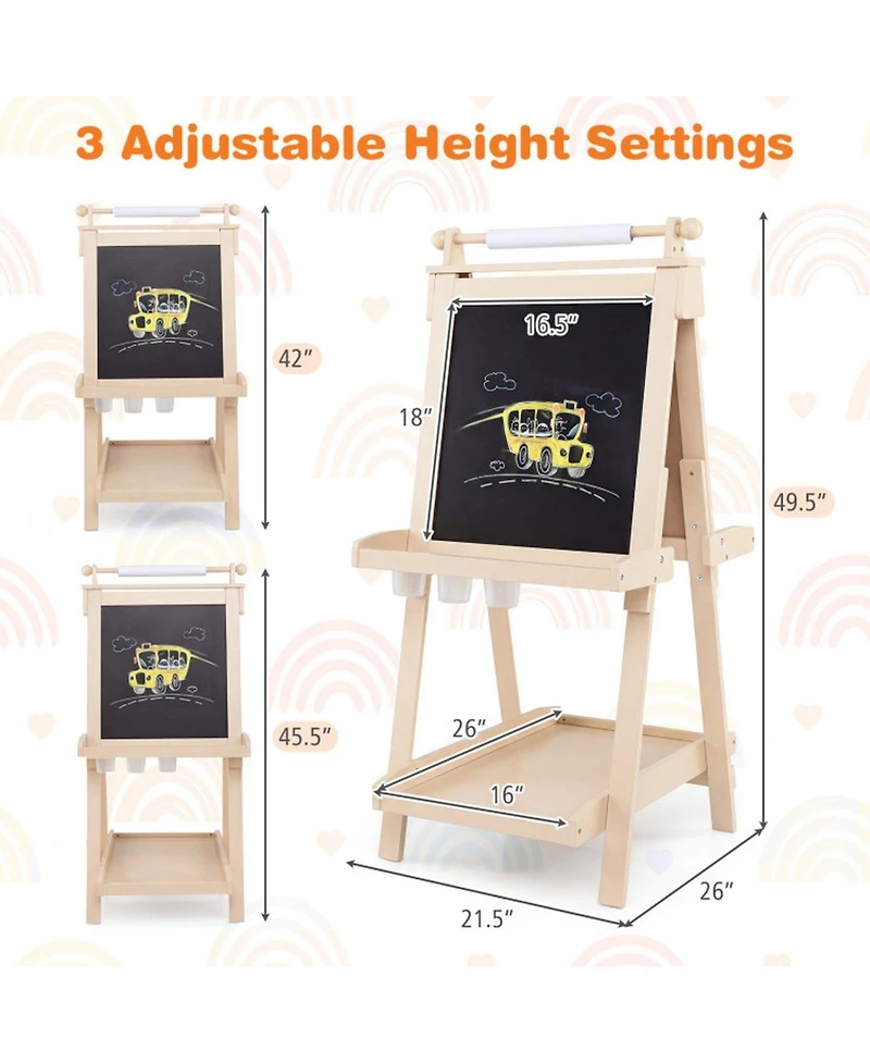 Hongge 3-in-1 Double-Sided Kids Art Easel with Chalkboard Magnetic Whiteboard and Paper Roll