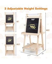 Hongge 3-in-1 Double-Sided Kids Art Easel with Chalkboard Magnetic Whiteboard and Paper Roll