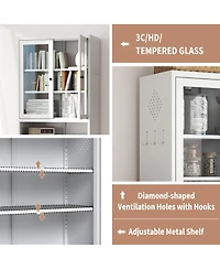 Boyel Living 72 Inch Steel 4 Shelf Storage Cabinet Glass Door with Adjustable Shelves
