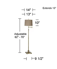 360 Lighting Swing Arm Floor Lamp 70" Tall Antique Brass Linen Drum Shade for Living Room Reading Bedroom Office