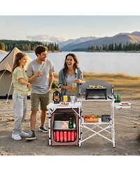 Sevorley Portable 2-Tier Outdoor Camp Kitchen Table with Windshield and Carry Bag