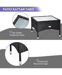 Costway Piece Patio Wicker Rattan Furniture Set Coffee Table and 2 Chair Cushion