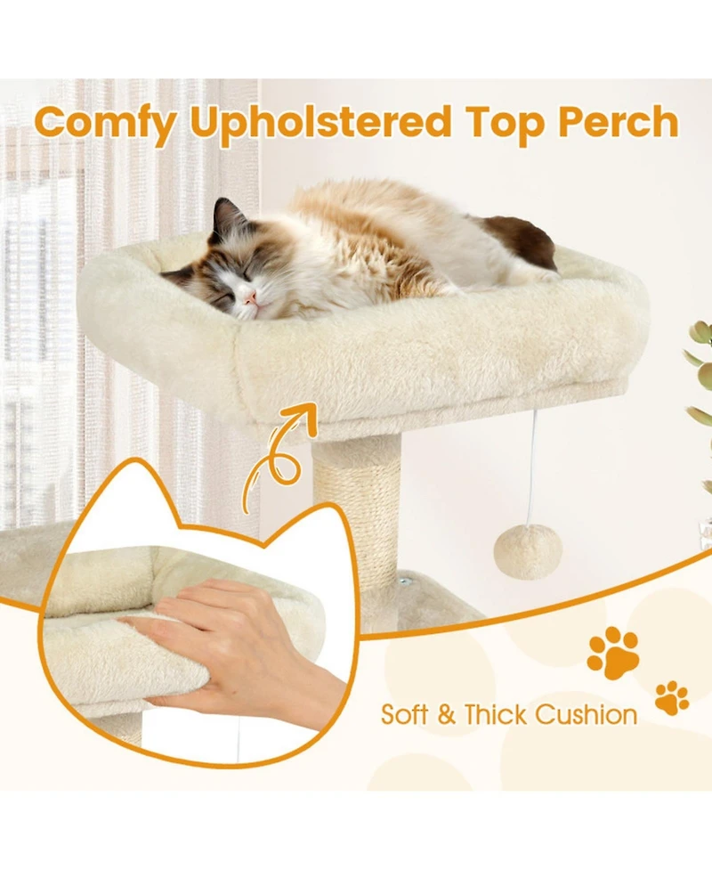 Hongge 58 Inch Multi-Level Cat Tree with Padded Top Perch Condo Hammock and Sisal Posts