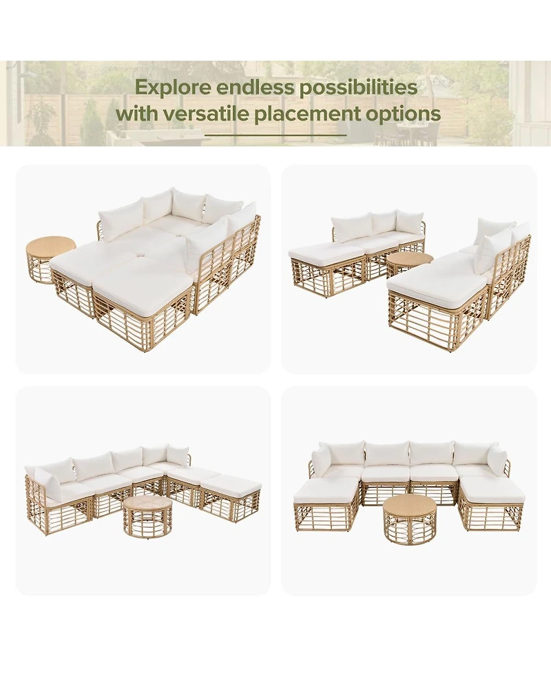 Asagikoiai 7-Piece Pe Rattan Conversation Set, All-Weather Outdoor Modular Sofa Set