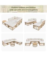 Asagikoiai 7-Piece Pe Rattan Conversation Set, All-Weather Outdoor Modular Sofa Set