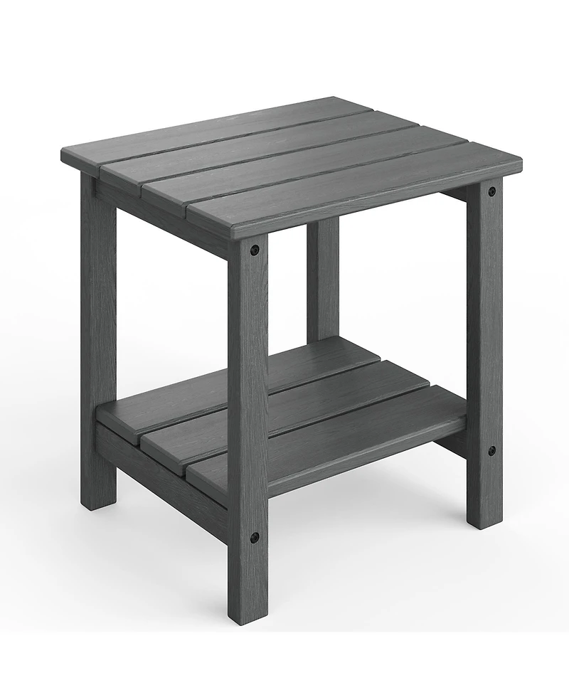 homfan 18" Hdpe Side Table – 2-Tier Outdoor End Table, Weather Resistant with Wood Grain for Patio, Backyard or Balcony