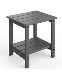 homfan 18" Hdpe Side Table – 2-Tier Outdoor End Table, Weather Resistant with Wood Grain for Patio, Backyard or Balcony