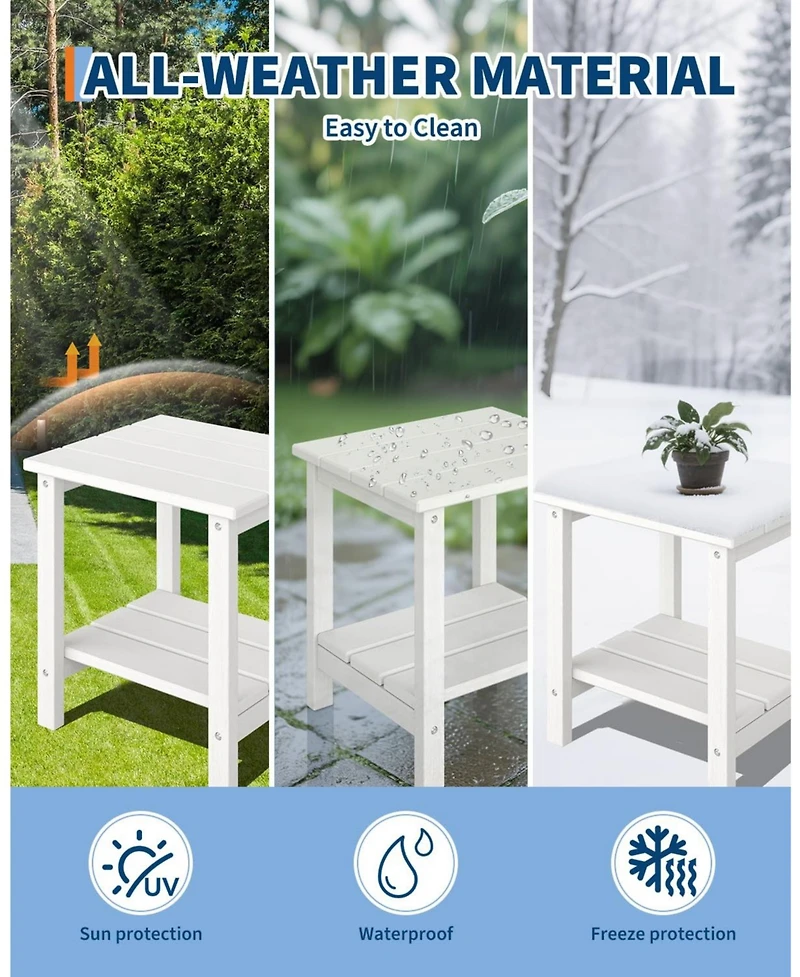 homfan Set of 2 Outdoor Side Table – 18" 2-Tier Hdpe Patio End Table with Wood Grain, Weather Resistant and Easy Clean for Backyard or Poolside