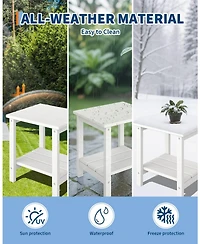 homfan Set of 2 Outdoor Side Table – 18" 2-Tier Hdpe Patio End Table with Wood Grain, Weather Resistant and Easy Clean for Backyard or Poolside