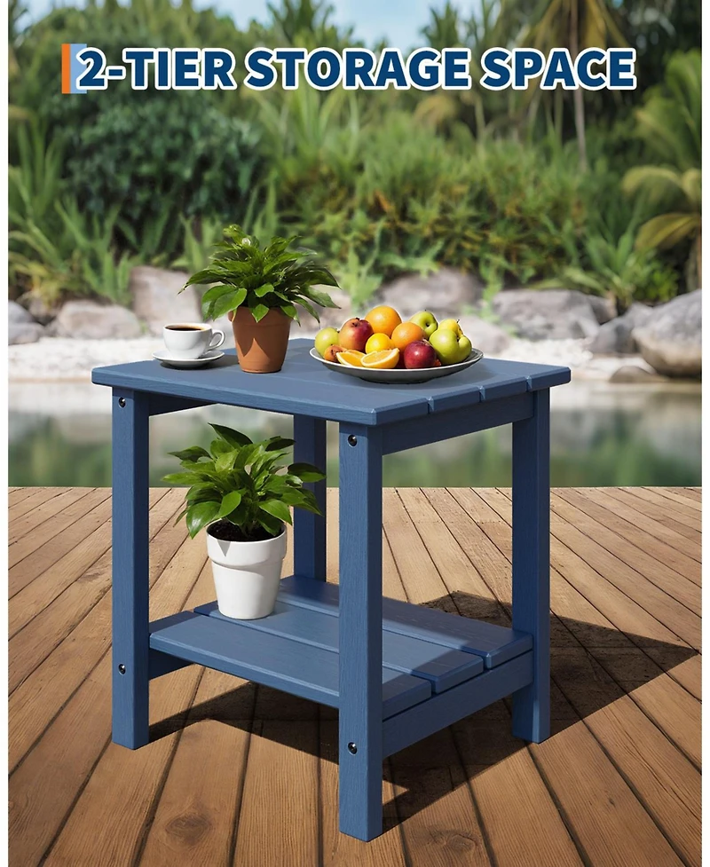 homfan Adirondack Square Outdoor Side Table – 2-Tier Storage Patio Side Table, Hdpe End Table for Patio, Pool, Deck, Indoor or Backyard